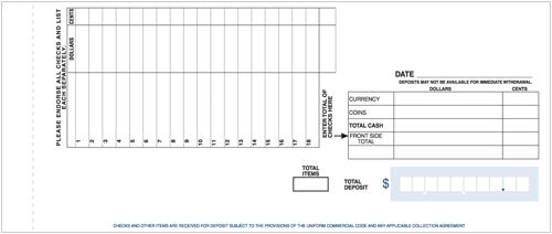 Horizontal Book Bound Deposit Slips (Deposit Tickets)