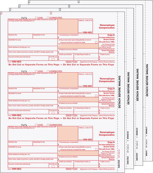 Laser 1099-NEC (non-employee compensation) 4 part set