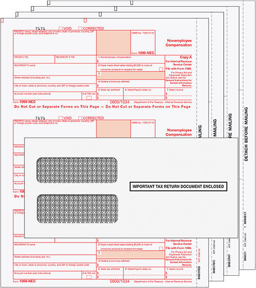 BUNDLE - Laser 1099-NEC (non-employee compensation) 4 part set w/envelopes