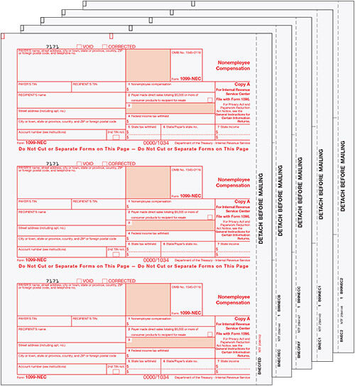 Laser 1099-NEC (non-employee compensation) 5 part set