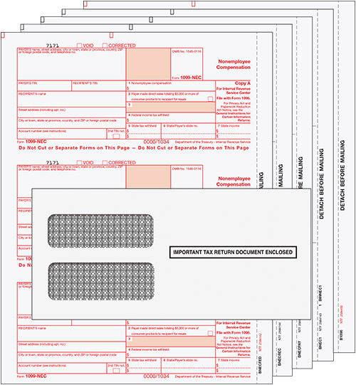 BUNDLE - Laser 1099-NEC (non-employee compensation) 5 part set w/envelopes