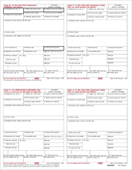 W-2 Laser 4-Up Pre-Printed Format 