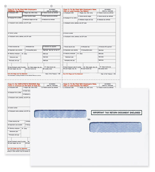 Bundle W2 Laser 4-Up pre-printed w/env.