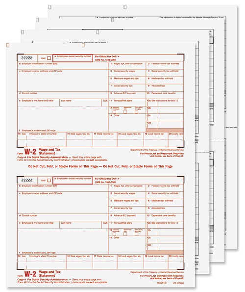 W-2 Laser Set 4-part (Quicken & Quickbooks Compatible)